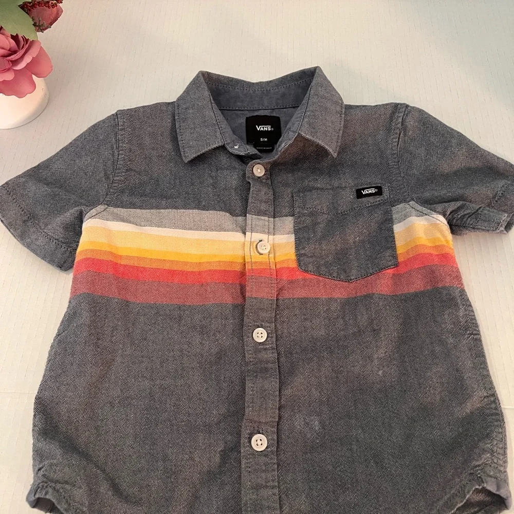Vans Toddler Charcoal Shirt with Colorful Stripes - Size 5M